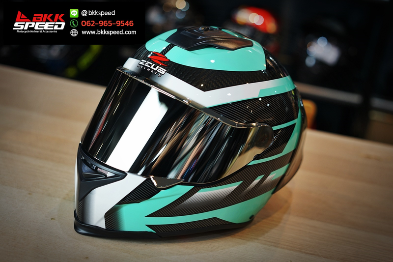 รูปสินค้าหมวกกันน็อคเต็มใบ แบรนด์ ZEUS รุ่น ZEUS 1900 Carbon ลาย/สี 1900 carbon Mint Green สำหรับขี่มอเตอร์ไซค์ มุมด้านหลัง จาก BKKSPEED
