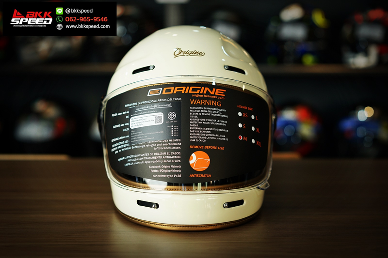 รูปสินค้าหมวกกันน็อคเต็มใบ แบรนด์ Origine รุ่น Distinguished ลาย/สี Cream White สำหรับขี่มอเตอร์ไซค์ มุมด้านข้าง จาก BKKSPEED