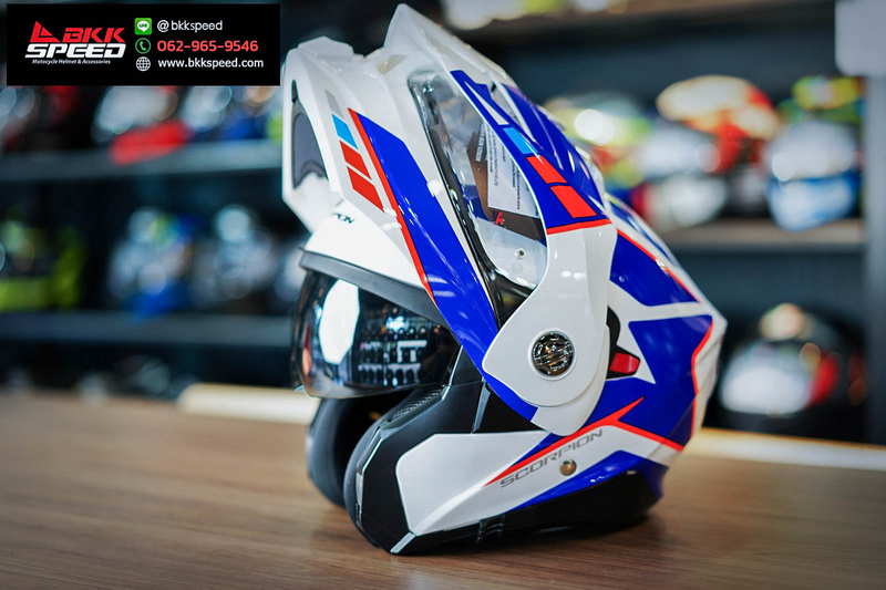 รูปสินค้าหมวกกันน็อคเต็มใบ แบรนด์ Scorpion EXO รุ่น Scorpion EXO ADX2 ลาย/สี ADX2 Camino White Blue Red สำหรับขี่มอเตอร์ไซค์ มุมด้านข้าง จาก BKKSPEED