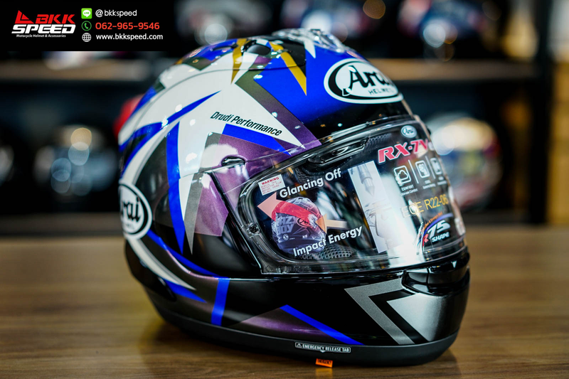 รูปสินค้าหมวกกันน็อคเต็มใบ แบรนด์ ARAI รุ่น ARAI RX-7V EVO ลาย/สี RX7V EVO Maverick Star สำหรับขี่มอเตอร์ไซค์ มุมด้านหลัง จาก BKKSPEED