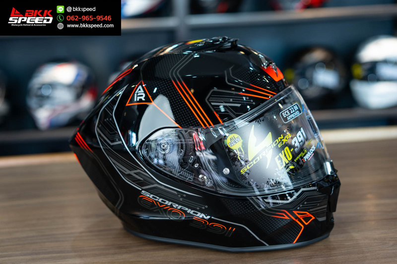 รูปสินค้าหมวกกันน็อคเต็มใบ แบรนด์ Scorpion EXO รุ่น Scorpion EXO 391 ลาย/สี 391 SPADA Black Neon Red สำหรับขี่มอเตอร์ไซค์ มุมหลักด้านหน้า จาก BKKSPEED