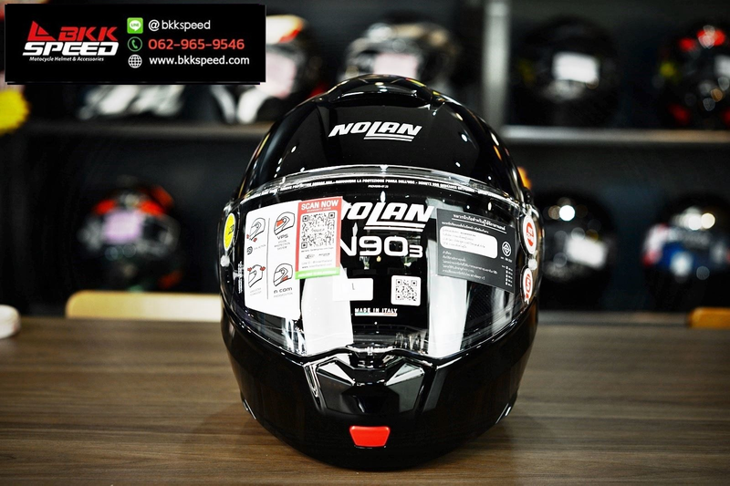 รูปสินค้าหมวกกันน็อคเต็มใบ แบรนด์ Nolan รุ่น Nolan N90.3 ลาย/สี N90.3 Classic NCOM Glossy Black ECE R22.06 สำหรับขี่มอเตอร์ไซค์ มุมด้านหลัง จาก BKKSPEED