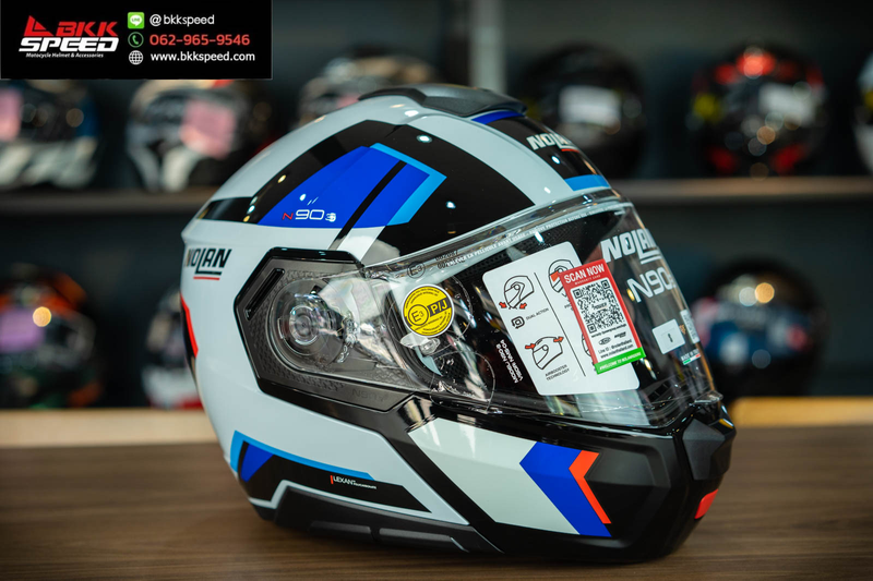 รูปสินค้าหมวกกันน็อคเต็มใบ แบรนด์ Nolan รุ่น N90.3 ลาย/สี Lighthouse Zephyr White Light Blue (50) ECE R22.06 สำหรับขี่มอเตอร์ไซค์ มุมด้านข้าง จาก BKKSPEED