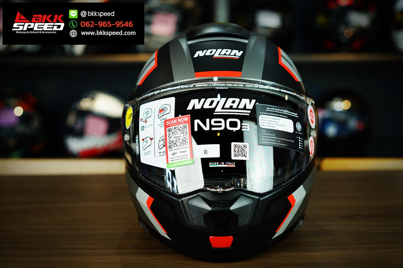 รูปสินค้าหมวกกันน็อคเต็มใบ แบรนด์ Nolan รุ่น N90.3 ลาย/สี Lighthouse Flat Black Lava Grey (47) ECE R22.06 สำหรับขี่มอเตอร์ไซค์ มุมด้านข้าง จาก BKKSPEED