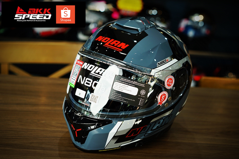 รูปสินค้าหมวกกันน็อคเต็มใบ แบรนด์ Nolan รุ่น N80.8 ลาย/สี Wanted Slate Grey White Black (76) ECE R22.06 สำหรับขี่มอเตอร์ไซค์ มุมด้านข้าง จาก BKKSPEED