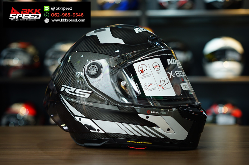 รูปสินค้าหมวกกันน็อคเต็มใบ แบรนด์ Nolan รุ่น Nolan X804 RS ลาย/สี X804 RS Hot Lap Grey 11 สำหรับขี่มอเตอร์ไซค์ มุมด้านข้าง จาก BKKSPEED