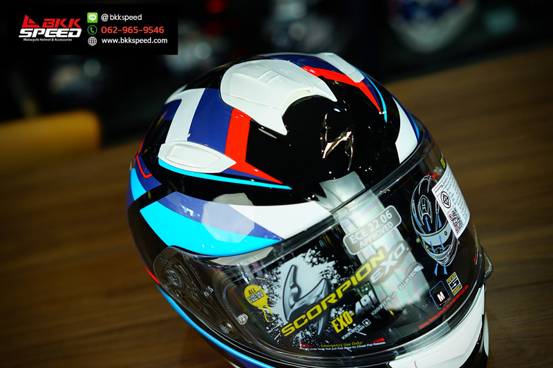รูปสินค้าหมวกกันน็อคเต็มใบ แบรนด์ Scorpion EXO รุ่น Scorpion EXO 491 ลาย/สี 491 Abilis Black Blue Red สำหรับขี่มอเตอร์ไซค์ มุมด้านข้าง จาก BKKSPEED
