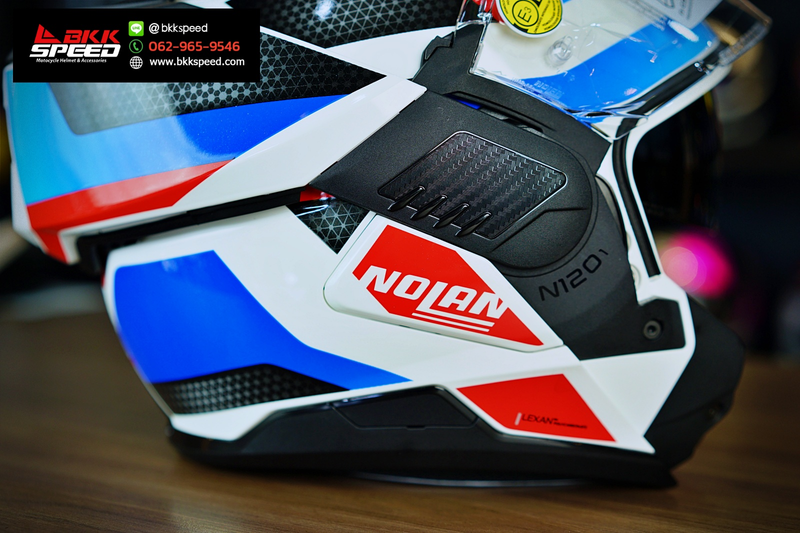 รูปสินค้าหมวกกันน็อคเต็มใบ แบรนด์ Nolan รุ่น N120.1 ลาย/สี Subway White Blue Red (24) Flipback สำหรับขี่มอเตอร์ไซค์ รูปเพิ่มเติม 7 จาก BKKSPEED