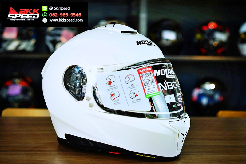 รูปสินค้าหมวกกันน็อคเต็มใบ แบรนด์ Nolan รุ่น Nolan N80.8 ลาย/สี N80.8 Classic NCOM White (5) สำหรับขี่มอเตอร์ไซค์ มุมด้านข้าง จาก BKKSPEED