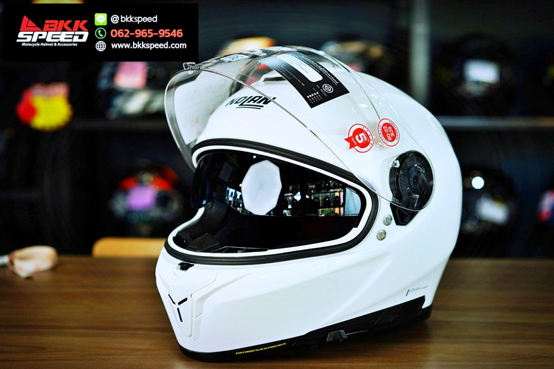 รูปสินค้าหมวกกันน็อคเต็มใบ แบรนด์ Nolan รุ่น Nolan N80.8 ลาย/สี N80.8 Classic NCOM White (5) สำหรับขี่มอเตอร์ไซค์ มุมด้านหลัง จาก BKKSPEED