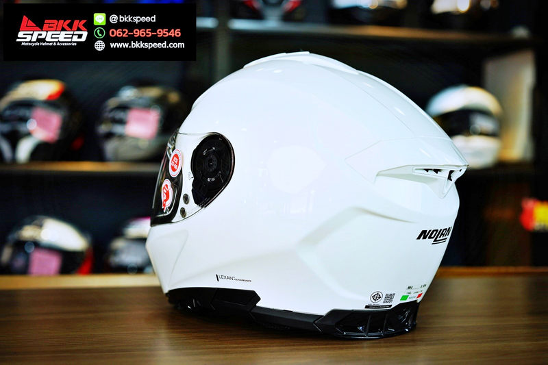 รูปสินค้าหมวกกันน็อคเต็มใบ แบรนด์ Nolan รุ่น Nolan N80.8 ลาย/สี N80.8 Classic NCOM White (5) สำหรับขี่มอเตอร์ไซค์ รายละเอียดสินค้า จาก BKKSPEED