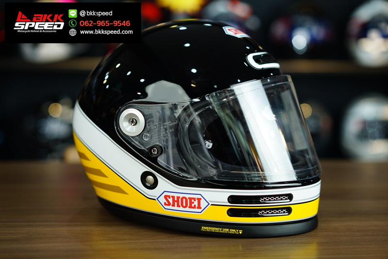 รูปสินค้าหมวกกันน็อคเต็มใบ แบรนด์ SHOEI รุ่น Shoei Glamster ลาย/สี Glamster Abiding TC3 สำหรับขี่มอเตอร์ไซค์ มุมด้านหลัง จาก BKKSPEED
