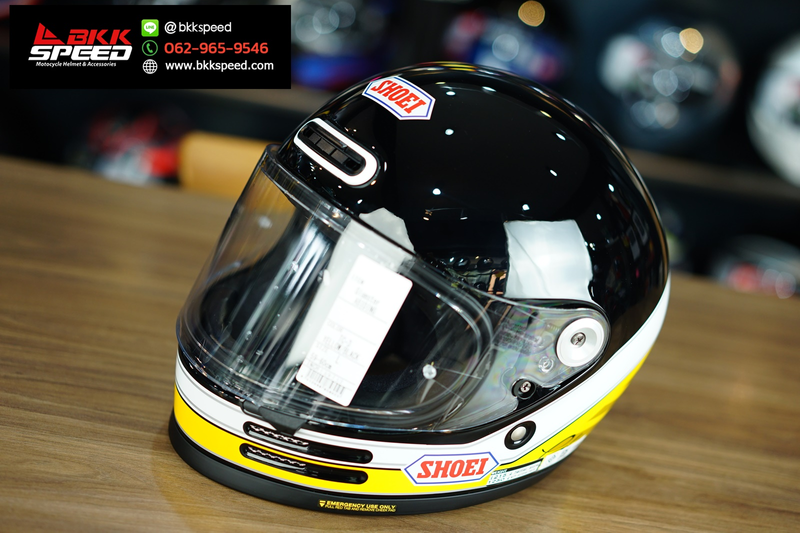 รูปสินค้าหมวกกันน็อคเต็มใบ แบรนด์ SHOEI รุ่น Shoei Glamster ลาย/สี Glamster Abiding TC3 สำหรับขี่มอเตอร์ไซค์ มุมด้านข้าง จาก BKKSPEED