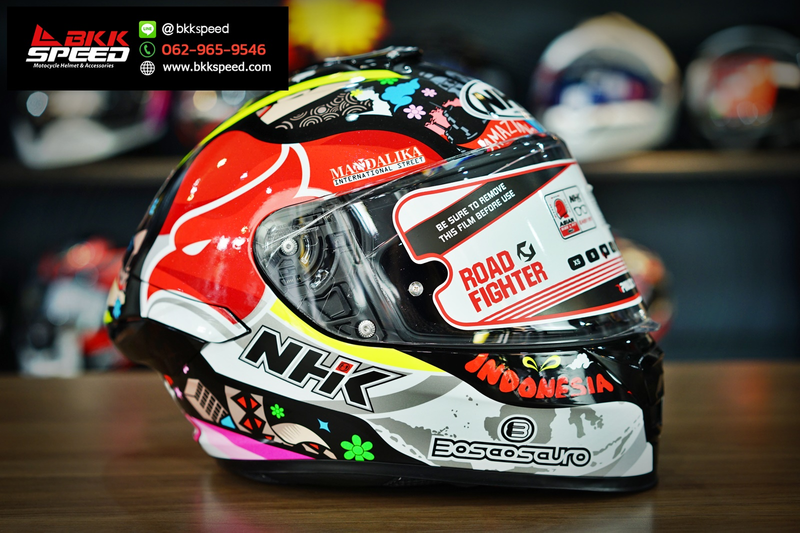 รูปสินค้าหมวกกันน็อคเต็มใบ แบรนด์ NHK รุ่น K5R ลาย/สี Alonso 11 สำหรับขี่มอเตอร์ไซค์ มุมด้านข้าง จาก BKKSPEED