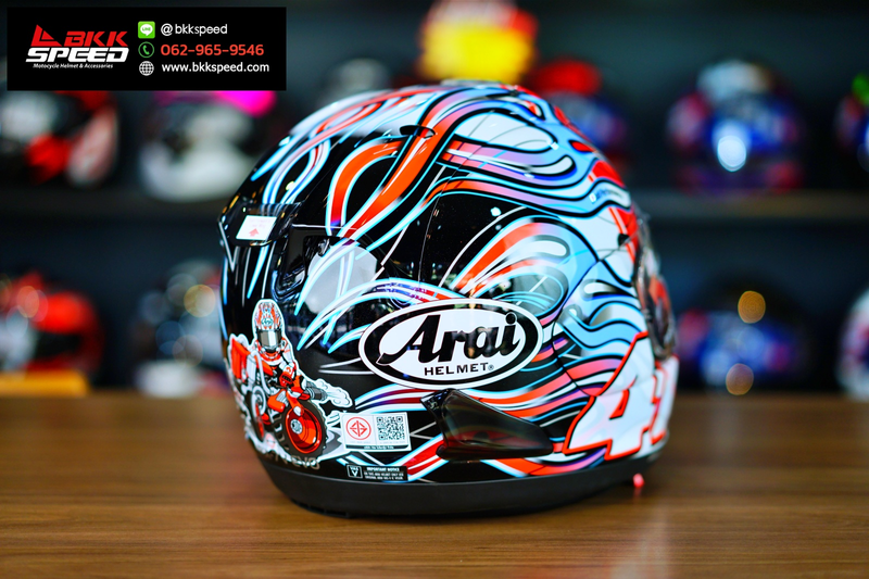 รูปสินค้าหมวกกันน็อคเต็มใบ แบรนด์ ARAI รุ่น ARAI RX-7V EVO ลาย/สี RX7V EVO Haga WSBK สำหรับขี่มอเตอร์ไซค์ มุมด้านหลัง จาก BKKSPEED