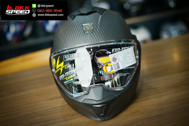 รูปสินค้าหมวกกันน็อคเต็มใบ แบรนด์ Scorpion EXO รุ่น Scorpion EXO Tech ลาย/สี TECH EVO Carbon Matt สำหรับขี่มอเตอร์ไซค์ มุมด้านข้าง จาก BKKSPEED