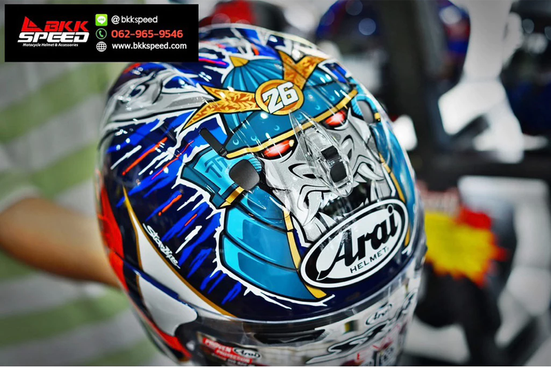 รูปสินค้าหมวกกันน็อคเต็มใบ แบรนด์ ARAI รุ่น ARAI SZR VAS ลาย/สี SZR Evo Pedrosa Shogun สำหรับขี่มอเตอร์ไซค์ มุมด้านข้าง จาก BKKSPEED