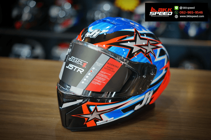 รูปสินค้าหมวกกันน็อคเต็มใบ แบรนด์ Just1 รุ่น Just1 JSTR ลาย/สี JSTR Astro Red Blue สำหรับขี่มอเตอร์ไซค์ มุมด้านข้าง จาก BKKSPEED
