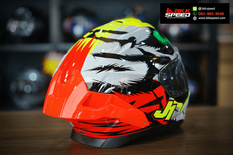 รูปสินค้าหมวกกันน็อคเต็มใบ แบรนด์ Just1 รุ่น Just1 JSTR ลาย/สี JSTR Demonic Red Yellow Black สำหรับขี่มอเตอร์ไซค์ มุมด้านหลัง จาก BKKSPEED