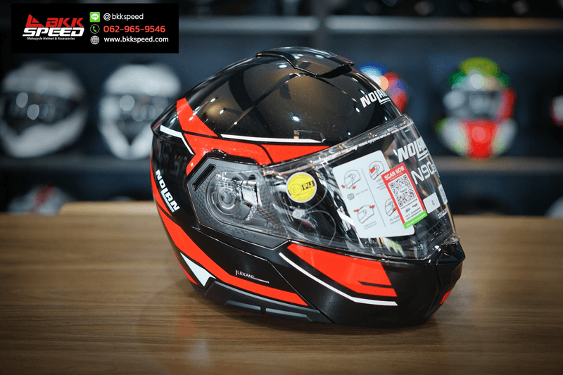 รูปสินค้าหมวกกันน็อคเต็มใบ แบรนด์ Nolan รุ่น Nolan N90.3 ลาย/สี N90.3 Sincrono Black Red (350) สำหรับขี่มอเตอร์ไซค์ มุมด้านหลัง จาก BKKSPEED