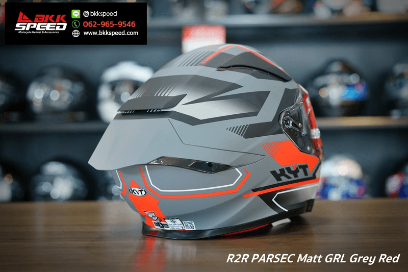 รูปสินค้าหมวกกันน็อคเต็มใบ แบรนด์ KYT รุ่น R2R ลาย/สี Parsec matt GRL Grey Red สำหรับขี่มอเตอร์ไซค์ รายละเอียดสินค้า จาก BKKSPEED