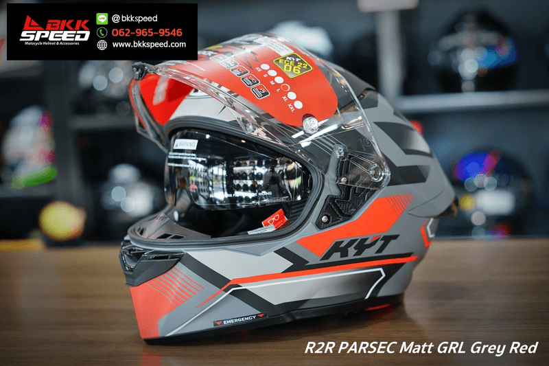 รูปสินค้าหมวกกันน็อคเต็มใบ แบรนด์ KYT รุ่น R2R ลาย/สี Parsec matt GRL Grey Red สำหรับขี่มอเตอร์ไซค์ รูปเพิ่มเติม 5 จาก BKKSPEED