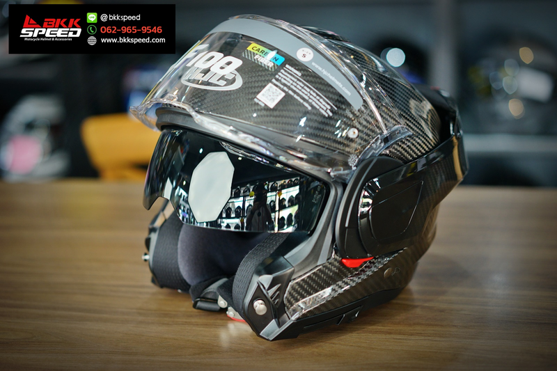 รูปสินค้าหมวกกันน็อคเต็มใบ แบรนด์ HJC รุ่น F100 ลาย/สี Carbon Flipback สำหรับขี่มอเตอร์ไซค์ มุมด้านหลัง จาก BKKSPEED