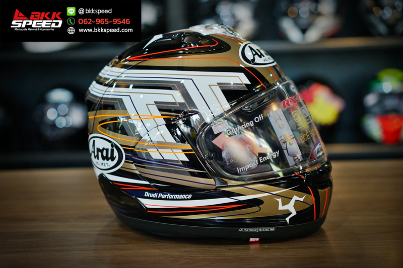 รูปสินค้าหมวกกันน็อคเต็มใบ แบรนด์ ARAI รุ่น ARAI RX-7V EVO ลาย/สี RX7V EVO IOM TT 2026 Limited Edition สำหรับขี่มอเตอร์ไซค์ มุมด้านหลัง จาก BKKSPEED